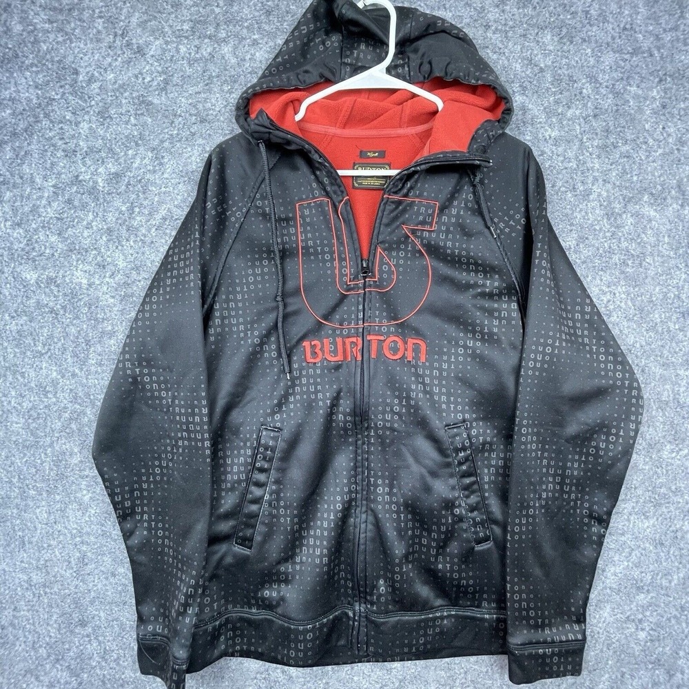 Burton Durable‎ Goods Hoodie Mens Black Red Full Zip MB Peak Allover Logo